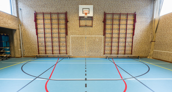 ballgame, basket, basketball, bent, building, climbing, climbing frame, competition, court, do gym, education, empty, floor, game, goal, gym, gym class, gym teacher, gymdocent, gymnasium, gymnastics, hall, handball, health, healthy, high school, indoor, indoor football, indoors, interior, lines, move, no people, nobody, obesity, physical, physical education, playground, pupils, recreation, school, school sports, secondary school, soccer, sport, sports, sports hall, students, team, volleyball