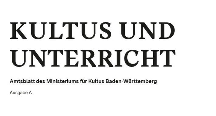 Auf weißem Grund steht in schwarzer Schrift "Kultus und Unterricht - Amtsblatt des Kultusministeriums Baden-Württemberg".