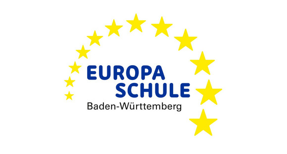 Das Bild zeigt das Logo der Europaschule Baden-Württemberg. Zu sehen sind 12 Sterne, die kreisförmig angeordnet sind. In der Mitte des Kreises steht der Schriftzug "Europaschule Baden-Württemberg"