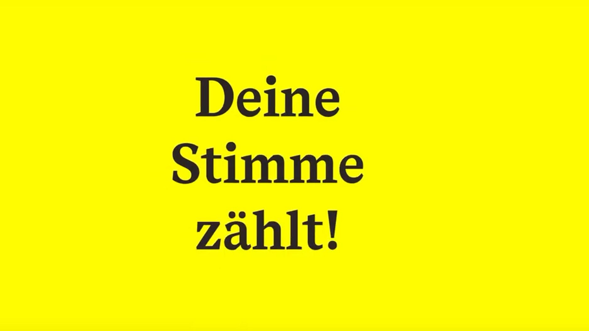 Text "Eure Stimme zählt" auf gelbem Hintergrund