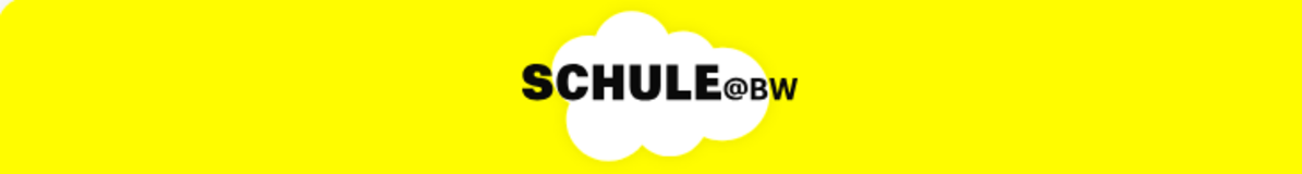 Auf gelbem Grund ist in schwarzer Schrift "Schule at BW" zu lesen. 