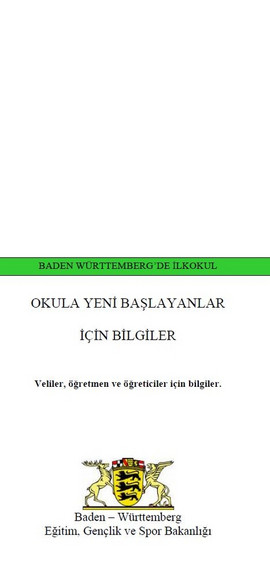 Auf dem Titelblatt ist der Titel des Flyers in türkisch abgebildet. Sie ist mit einem grünen Balken verziert.